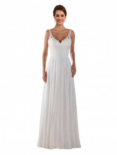 Billigste Elfenbein A-Linien Kapelle-schleppe Chiffon Klassisch Boho Brautkleider