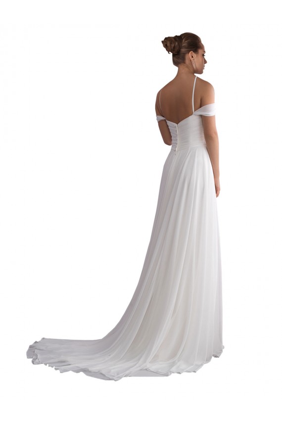 Billigste Elfenbein A-Linien Off-Schulter Sweep Zug Chiffon Strand Brautkleider