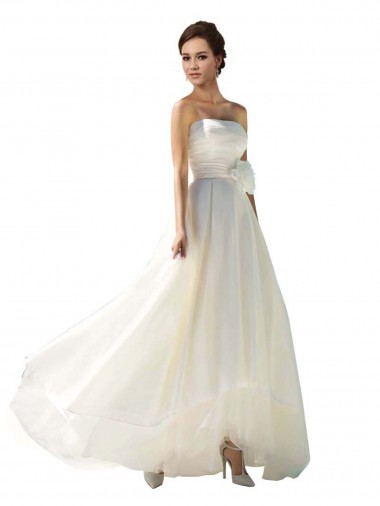 Billigste Elfenbein A-Linien Trägerlos Chiffon Brautkleider