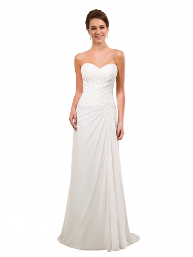 Billigste Elfenbein Etui Kapelle-schleppe Chiffon Brautkleider
