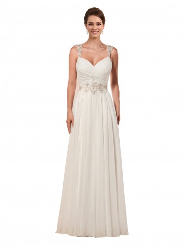 Billigste Elfenbein Etui Kapelle-schleppe Chiffon Brautkleider