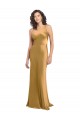 Billigste Gold A-Linien Eine-Schulter Stretch-Satin Lange Formale Brautjungfernkleider / Abendkleider / Abiballkleider