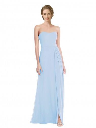 Billigste Helles Himmelblau A-Linien Chiffon Lange Brautjungfernkleider