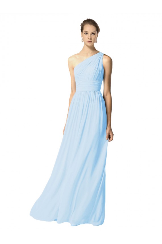 Billigste Helles Himmelblau A-Linien Eine-Schulter Chiffon Lange Brautjungfernkleider