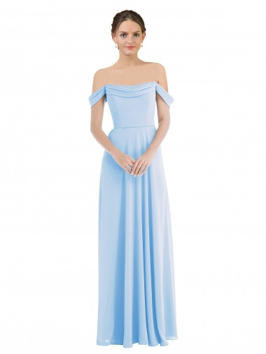 Billigste Helles Himmelblau A-Linien Off-Schulter Chiffon Lange Formale Brautjungfernkleider / Abendkleider