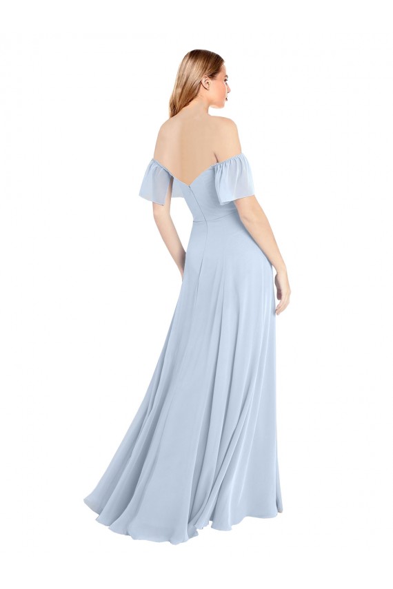 Billigste Helles Himmelblau A-Linien Off-Schulter Quadrat Ausschnitt Chiffon Lange Brautjungfernkleider