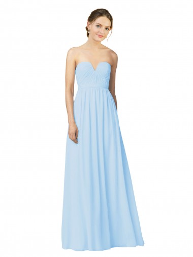 Billigste Helles Himmelblau A-Linien Trägerlos Chiffon Lange Brautjungfernkleider