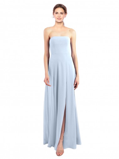 Billigste Helles Himmelblau A-Linien Trägerlos Chiffon Lange Brautjungfernkleider