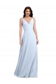 Billigste Helles Himmelblau A-Linien V-Ausschnitt Chiffon Lange Brautjungfernkleider