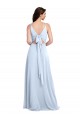 Billigste Helles Himmelblau A-Linien V-Ausschnitt Chiffon Lange Brautjungfernkleider