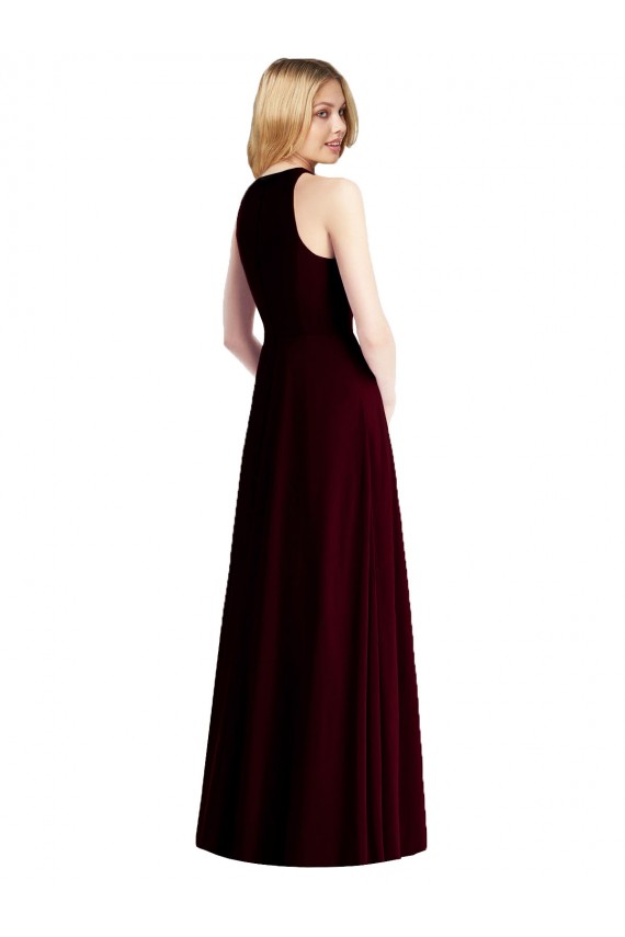 Billigste Helles Himmelblau Trompete Neckholder Chiffon Lange Brautjungfernkleider