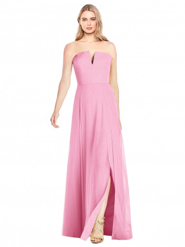 Billigste Hot Rosa Trompete V-Ausschnitt Trägerlos Chiffon Lange Brautjungfernkleider