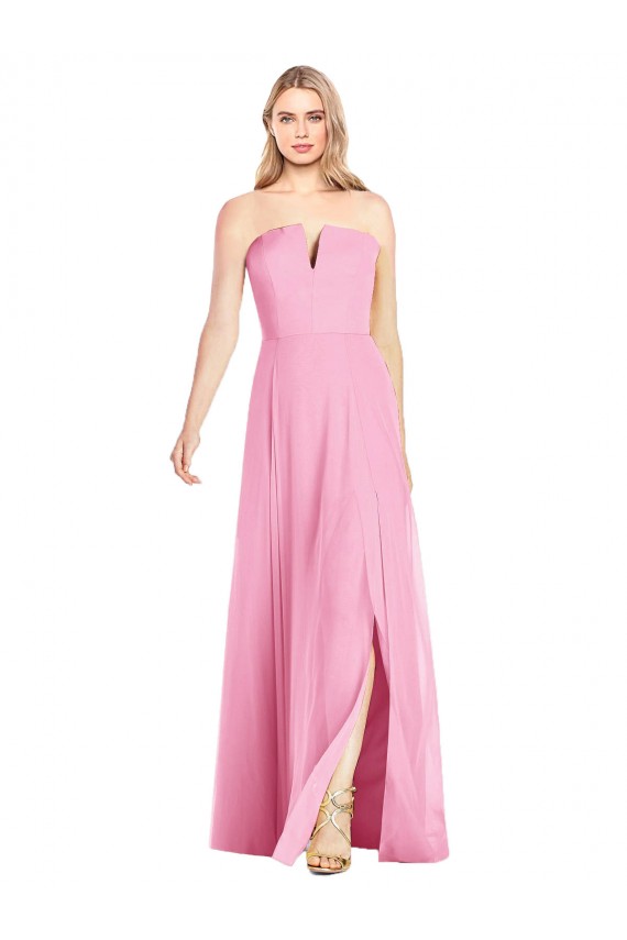 Billigste Hot Rosa Trompete V-Ausschnitt Trägerlos Chiffon Lange Brautjungfernkleider