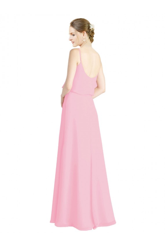 Billigste Kaum Rosa A-Linien Spaghetti-Träger Chiffon Lange Brautjungfernkleider