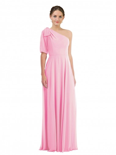 Billigste Kaum Rosa Trompete Eine-Schulter Chiffon Lange Brautjungfernkleider