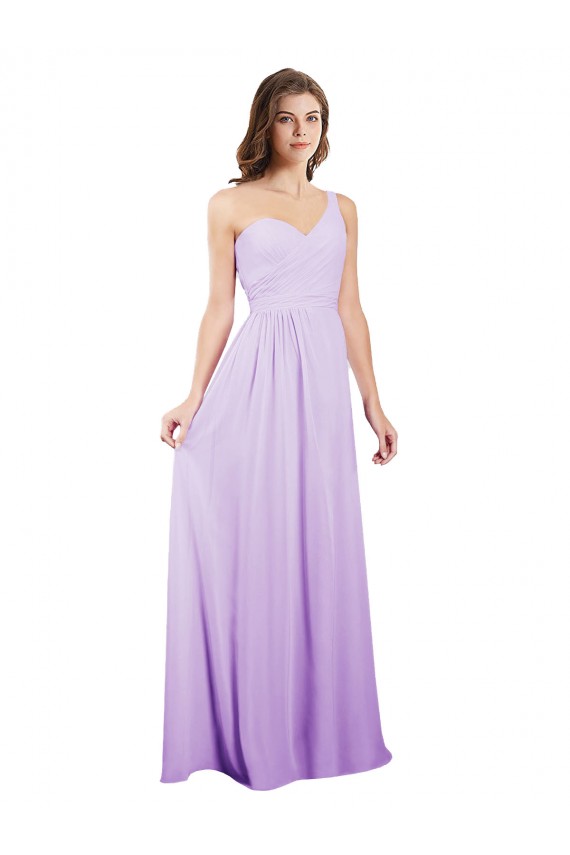 Billigste Lila A-Linien Eine-Schulter Chiffon Lange Brautjungfernkleider