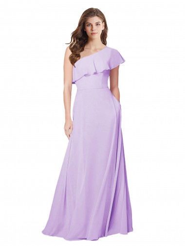 Billigste Lila A-Linien Eine-Schulter Chiffon Lange Brautjungfernkleider