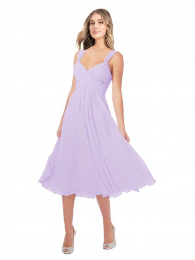 Billigste Lila A-Linien Midi Chiffon Kurze Brautjungfernkleider / Cocktailkleider / Heimkehr Kleider