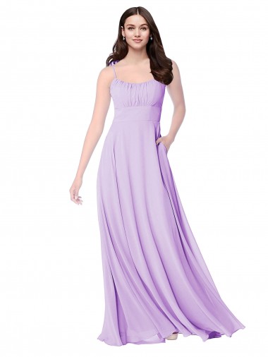 Billigste Lila A-Linien Scoop Chiffon Lange Brautjungfernkleider