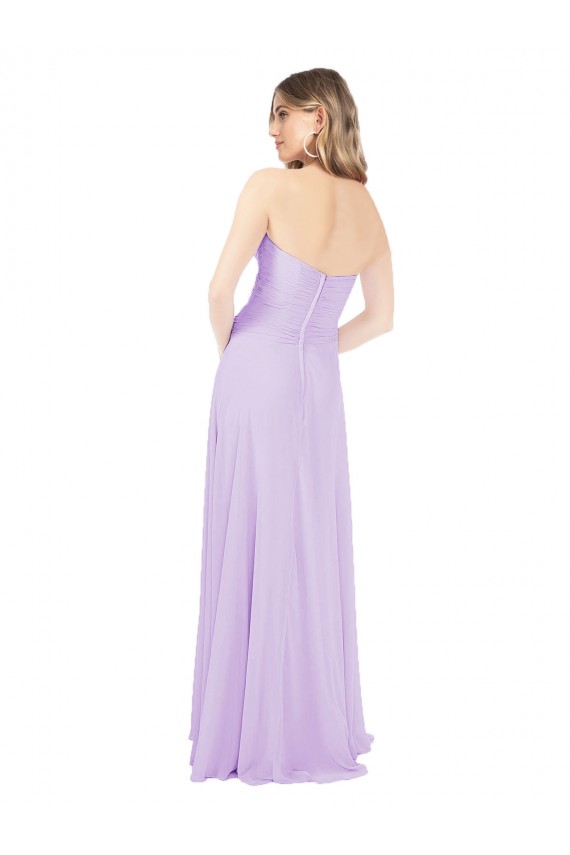 Billigste Lila A-Linien Trägerlos Chiffon Lange Brautjungfernkleider