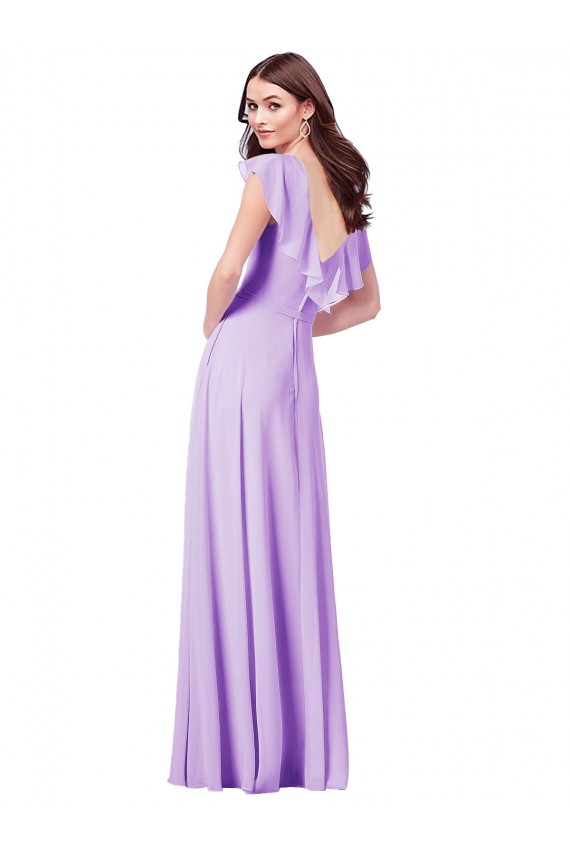 Billigste Lila A-Linien V-Ausschnitt Chiffon Lange Brautjungfernkleider