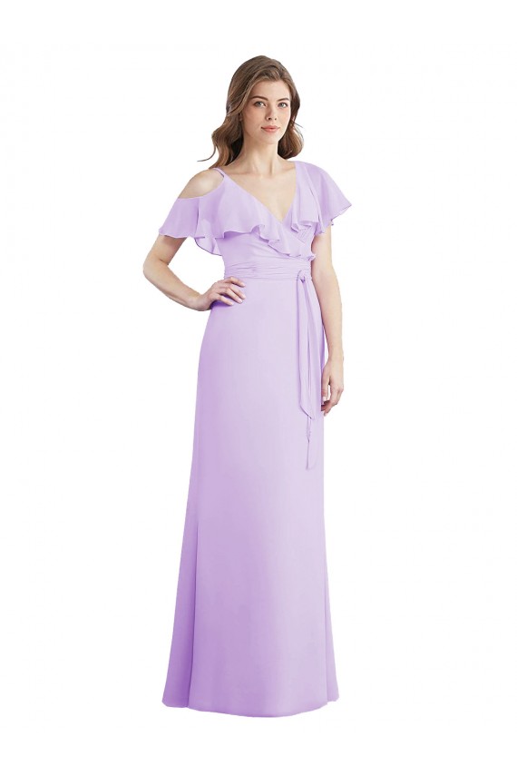 Billigste Lila A-Linien V-Ausschnitt Chiffon Lange Brautjungfernkleider