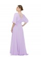 Billigste Lila A-Linien V-Ausschnitt Chiffon Lange Brautjungfernkleider