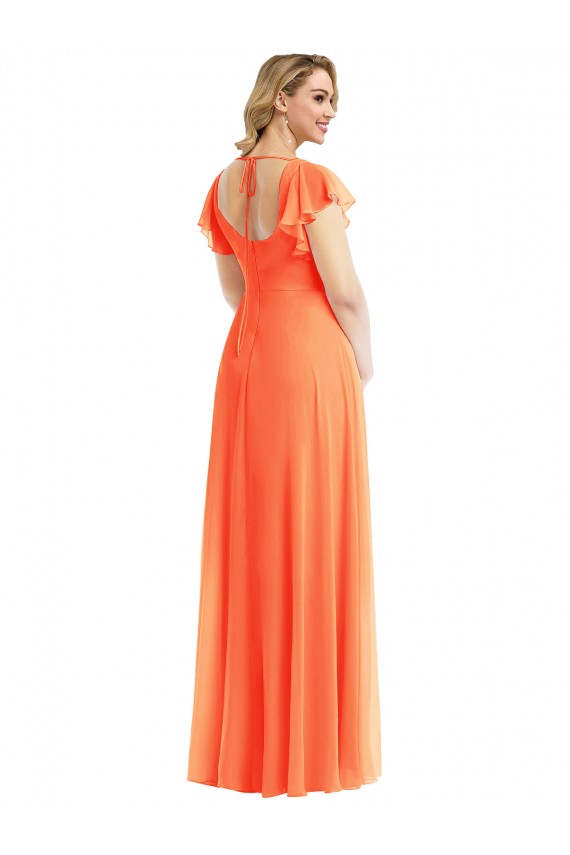 Billigste Mandarinen-Tango A-Linien Quadrat Ausschnitt Chiffon Lange Brautjungfernkleider