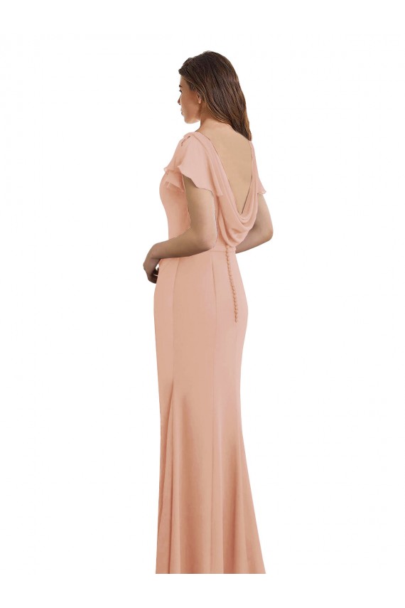 Billigste Meerjungfrau Bootshals Stehkragen Ausschnitt Chiffon Lange Brautjungfernkleider / Abiballkleider