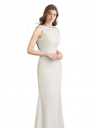 Billigste Meerjungfrau Bootshals Stehkragen Ausschnitt Chiffon Satin Lange Brautjungfernkleider