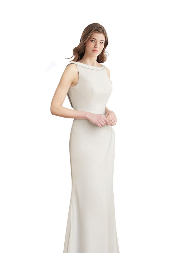 Billigste Meerjungfrau Bootshals Stehkragen Ausschnitt Chiffon Satin Lange Brautjungfernkleider