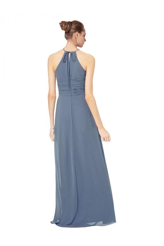 Billigste Mitternachtsgrün A-Linien Spaghetti-Träger Neckholder Chiffon Lange Brautjungfernkleider
