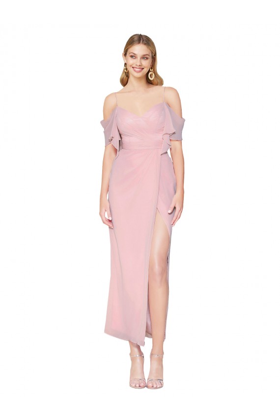 Billigste Primel Meerjungfrau Off-Schulter Knielang Chiffon Kurze Formale Brautjungfernkleider / Abendkleider / Abiballkleider