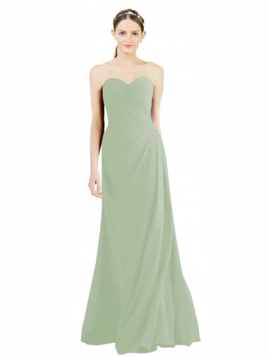 Billigste Rauchgrün A-Linien Chiffon Lange Brautjungfernkleider