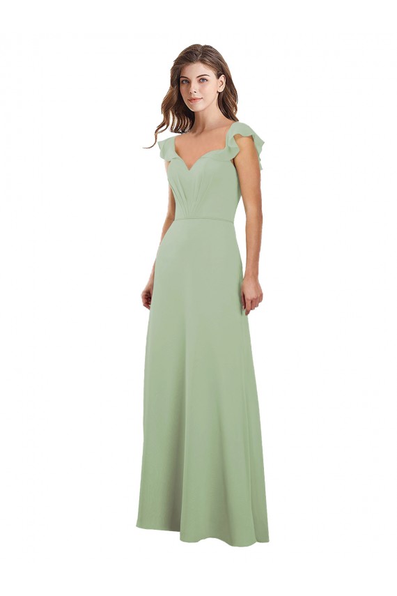 Billigste Rauchgrün A-Linien Chiffon Lange Brautjungfernkleider