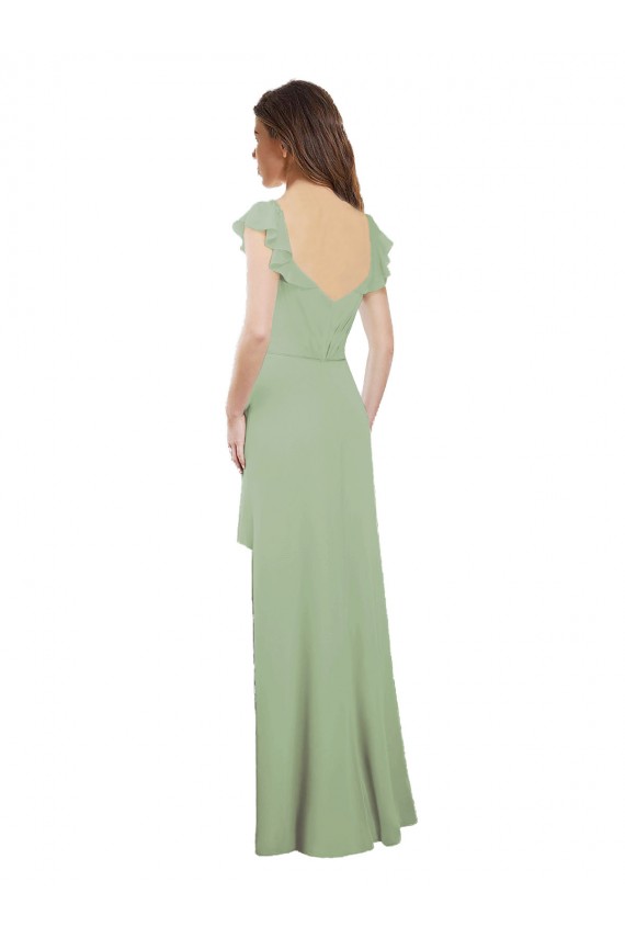 Billigste Rauchgrün A-Linien Chiffon Lange Brautjungfernkleider