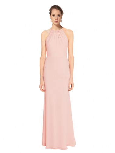 Billigste Rosa 114 A-Linien Spaghetti-Träger Neckholder Chiffon Lange Brautjungfernkleider