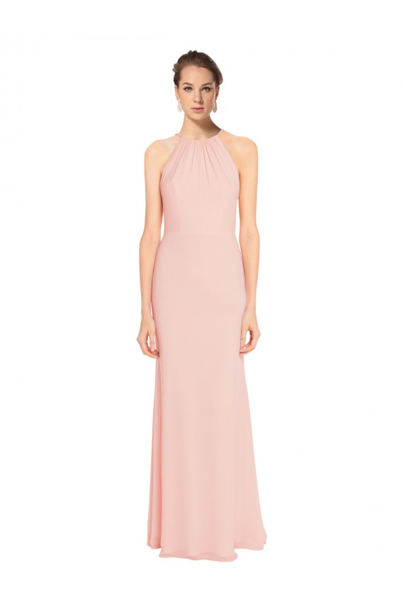 Billigste Rosa 114 A-Linien Spaghetti-Träger Neckholder Chiffon Lange Brautjungfernkleider