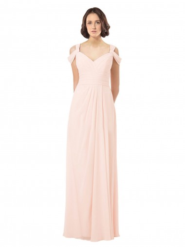 Billigste Rosa 42 A-Linien Off-Schulter Chiffon Lange Brautjungfernkleider