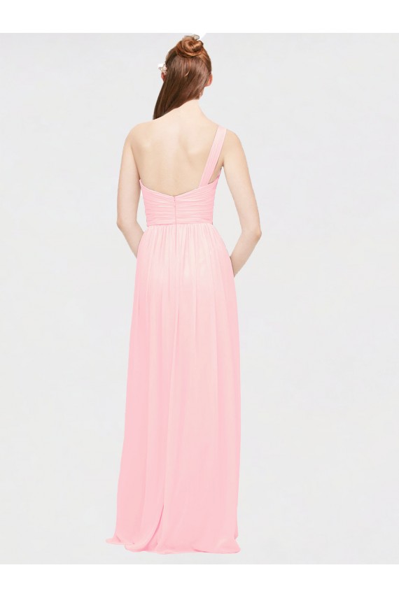 Billigste Rosa A-Linien Eine-Schulter Chiffon Lange Brautjungfernkleider