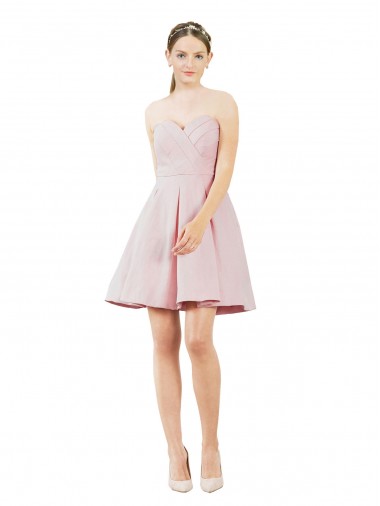 Billigste Rosa A-Linien Knielang Satin Kurze Brautjungfernkleider / Cocktailkleider / Heimkehr Kleider
