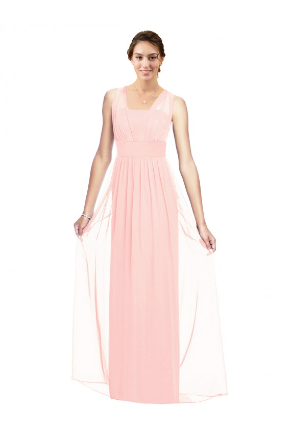 Billigste Rosa A-Linien V-Ausschnitt Chiffon Lange Brautjungfernkleider