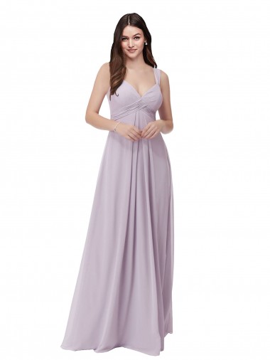 Billigste Rosa Leuchten A-Linien V-Ausschnitt Chiffon Lange Brautjungfernkleider