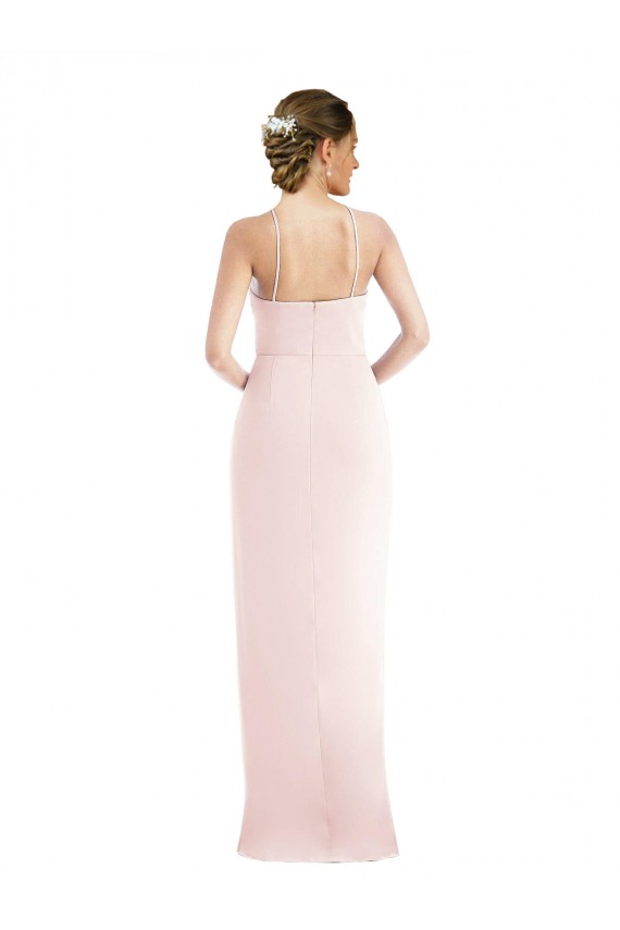 Billigste Rosa Trompete Neckholder Strech-Krepp Lange Brautjungfernkleider / Abiballkleider