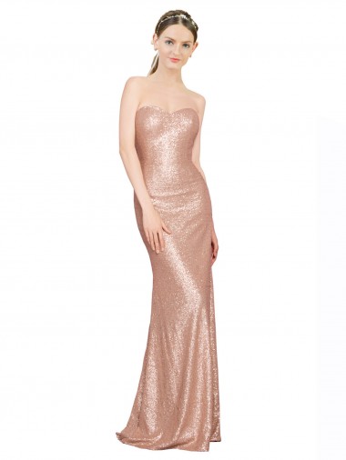 Billigste Roségold A-Linien Paillette Lange Formale Brautjungfernkleider / Abendkleider / Abiballkleider