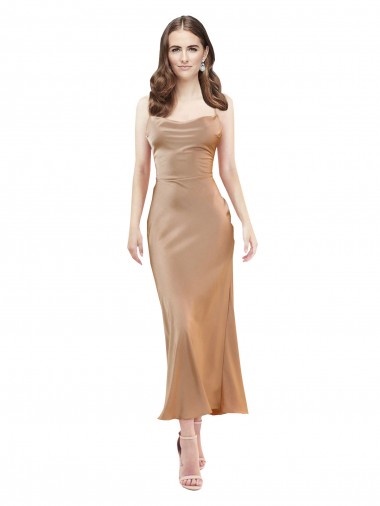 Billigste Roségold Etui Haube Ausschnitt Midi Seidiger Satin Kurze Formale Brautjungfernkleider / Abendkleider / Abiballkleider / Cocktailkleider / Heimkehr Kleider