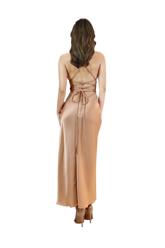 Billigste Roségold Etui Haube Ausschnitt Midi Seidiger Satin Kurze Formale Brautjungfernkleider / Abendkleider / Abiballkleider / Cocktailkleider / Heimkehr Kleider