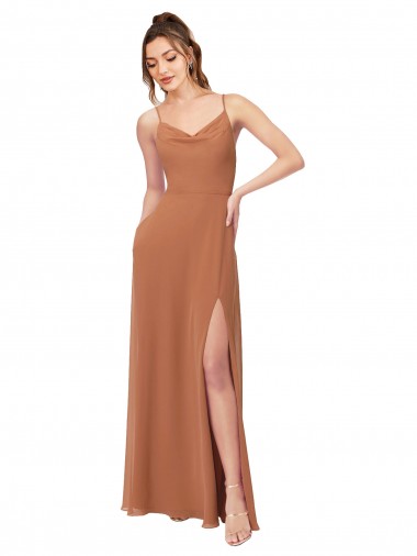 Billigste Rosenholz A-Linien Haube Ausschnitt Chiffon Lange Brautjungfernkleider