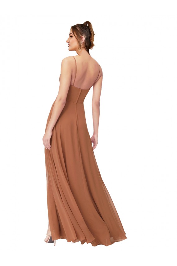 Billigste Rosenholz A-Linien Haube Ausschnitt Chiffon Lange Brautjungfernkleider
