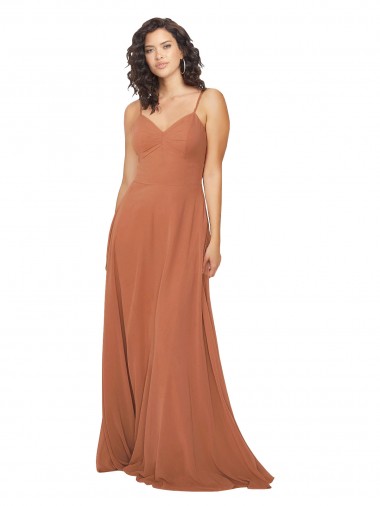 Billigste Rosenholz A-Linien V-Ausschnitt Chiffon Lange Brautjungfernkleider